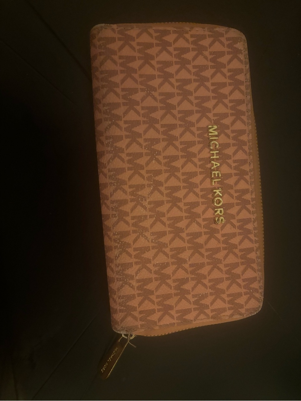 Michael Kors Brown Logo Zip-Around Wallet with Gold Hardware